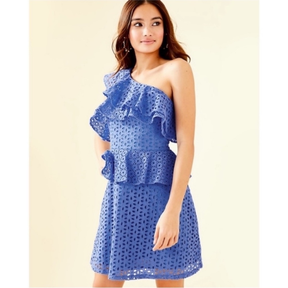Lilly Pulitzer NWT Josey Dress Costal Blue size 10 one shoulder dress